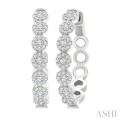 1/2 Ctw Cluster Round Cut Diamond Hoop Earring in 14K White Gold