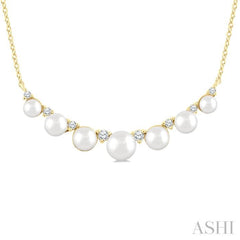 3.5 MM-5 MM Cultured Pearl and 1/6 Ctw Round Cut Diamond Smile Necklace in 10K Yellow Gold