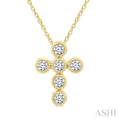 1/20 Ctw Bezel Cross Petite Diamond Pendant in 10K Yellow Gold with Chain