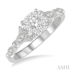 1/2 Ctw Marquise Shank Circular Mount Lovebright Round Cut Diamond Ring in 14K White Gold