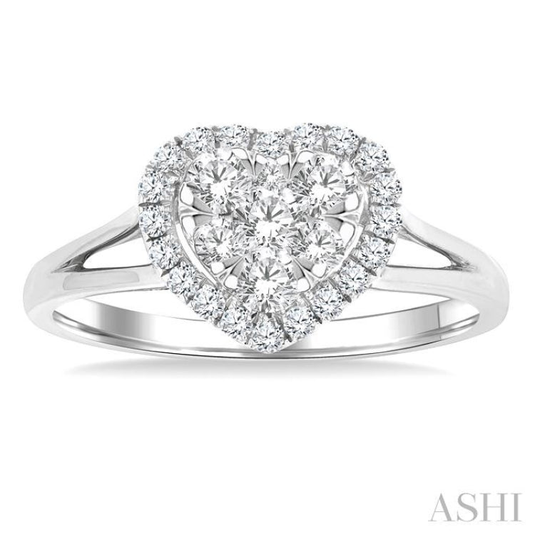 1/2 Ctw Heart Shape Lovebright Round Cut Diamond Engagement Ring in 14K White Gold