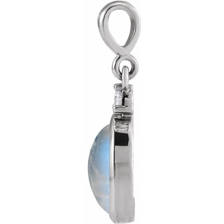Platinum 8x6 mm Natural Rainbow Moonstone & .03 CT Natural Diamond Pendant