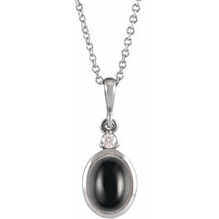 14K White Gold 6x4 mm Natural Black Onyx & .015 CT Natural Diamond 16-18" Necklace