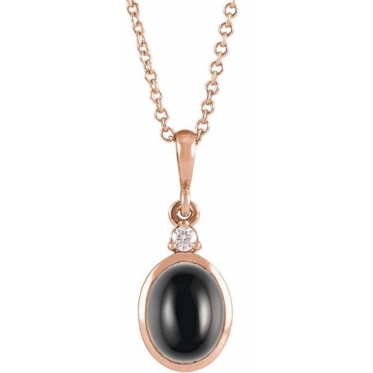 14K Rose Gold 8x6 mm Natural Black Onyx & .03 CT Natural Diamond 16-18" Necklace