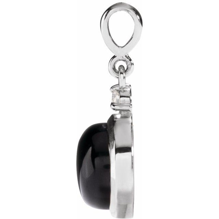 14K White Gold 8 mm Natural Black Onyx & .03 CT Natural Diamond Cabochon Pendant