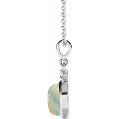 14K White Gold 6 mm Natural White Opal & .03 CT Natural Diamond Cabochon 16-18" Necklace
