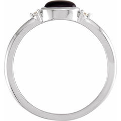 Sterling Silver 5x3 mm Round Natural Black Onyx & .03 CTW Natural Diamond Ring