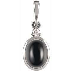 14K White Gold 10x8 mm Natural Black Onyx & .03 CT Natural Diamond Cabochon Pendant