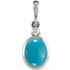 Platinum 10x8 mm Natural Turquoise & .03 CT Natural Diamond Cabochon Pendant