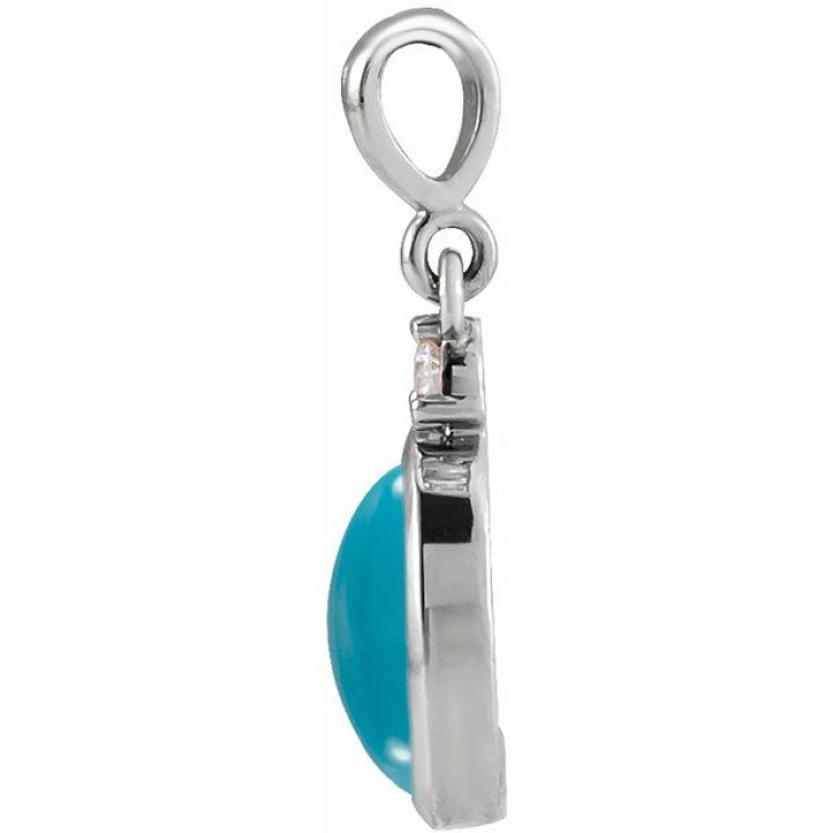 Platinum 10x8 mm Natural Turquoise & .03 CT Natural Diamond Cabochon Pendant