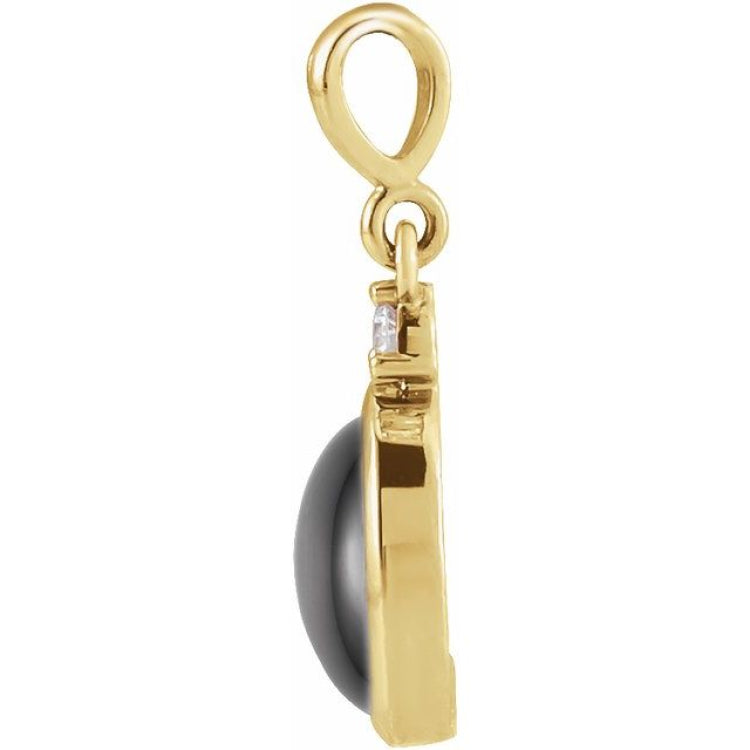 14K Yellow Gold 5x3 mm Natural Black Onyx & .02 CT Natural Diamond Cabochon Pendant