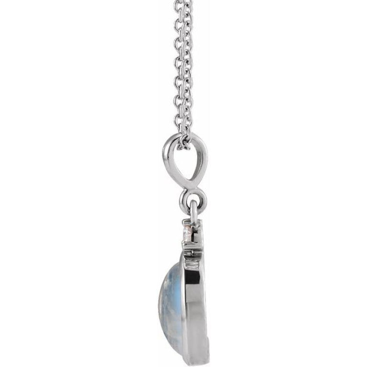 Sterling Silver 5x3 mm Natural Rainbow Moonstone & .03 CT Natural Diamond 16-18" Necklace