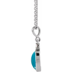 Sterling Silver 5x3 mm Natural Turquoise & .03 CT Natural Diamond 16-18" Necklace