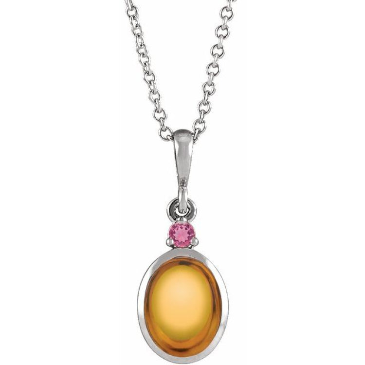 Platinum 6x4 mm Natural Citrine & Natural Pink Tourmaline 16-18" Necklace