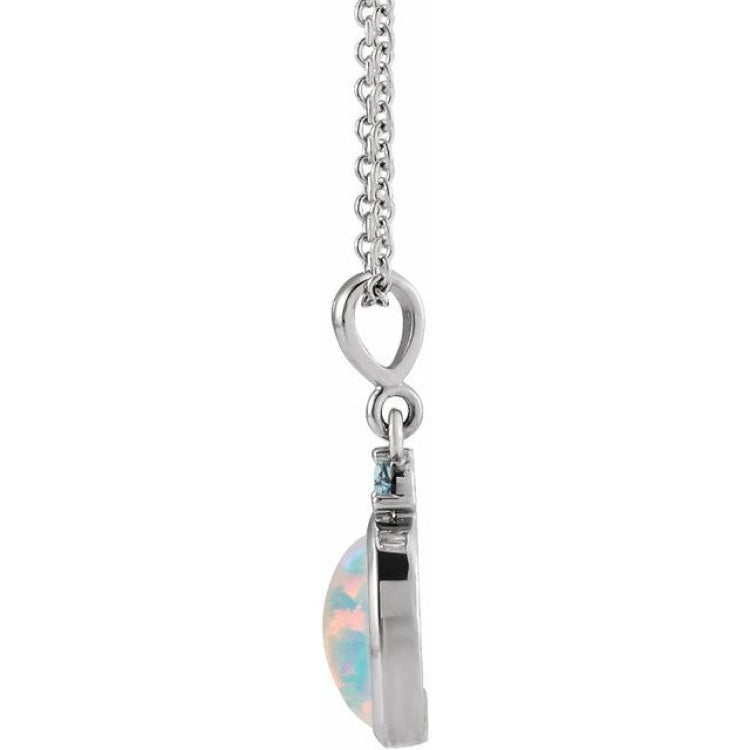 14K White Gold 6x4 mm Lab-Grown White Opal & Natural London Blue Topaz 16-18" Necklace