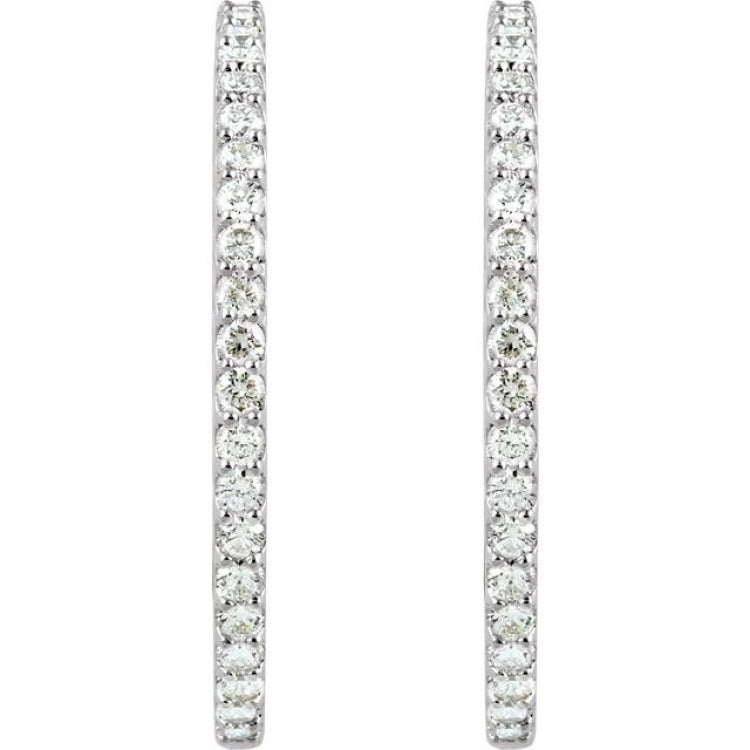 14K White Gold 6 1/2 CTW Lab-Grown Diamond Inside-Outside 51 mm Hinged Hoop Earrings