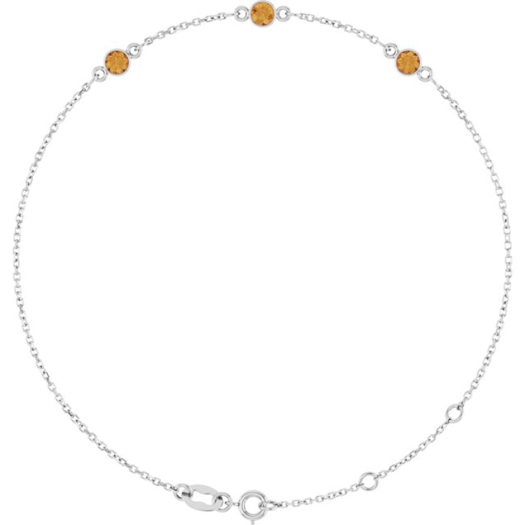 14K White Gold Natural Citrine Bezel-Set Three-Stone 6 1/2-7 1/2" Bracelet