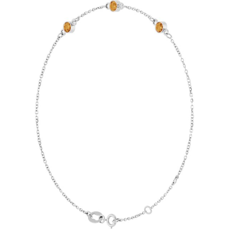 14K White Gold Natural Citrine Bezel-Set Three-Stone 6 1/2-7 1/2" Bracelet