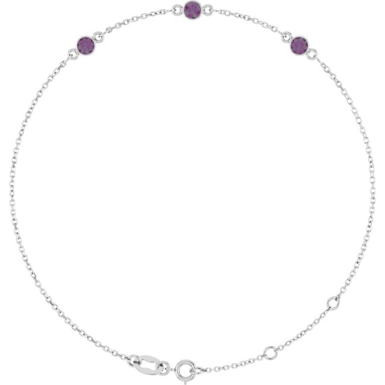 14K White Gold Lab-Grown Alexandrite Bezel-Set Three-Stone 6 1/2-7 1/2" Bracelet