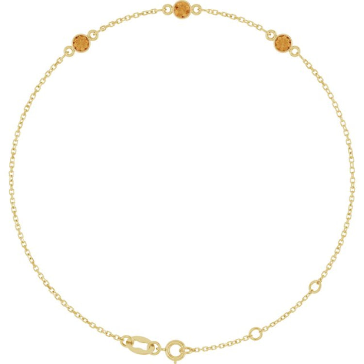 14K Yellow Gold Natural Citrine Bezel-Set Three-Stone 6 1/2-7 1/2" Bracelet