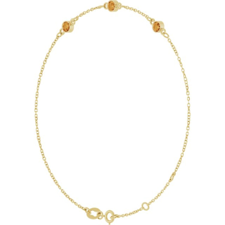 14K Yellow Gold Natural Citrine Bezel-Set Three-Stone 6 1/2-7 1/2" Bracelet