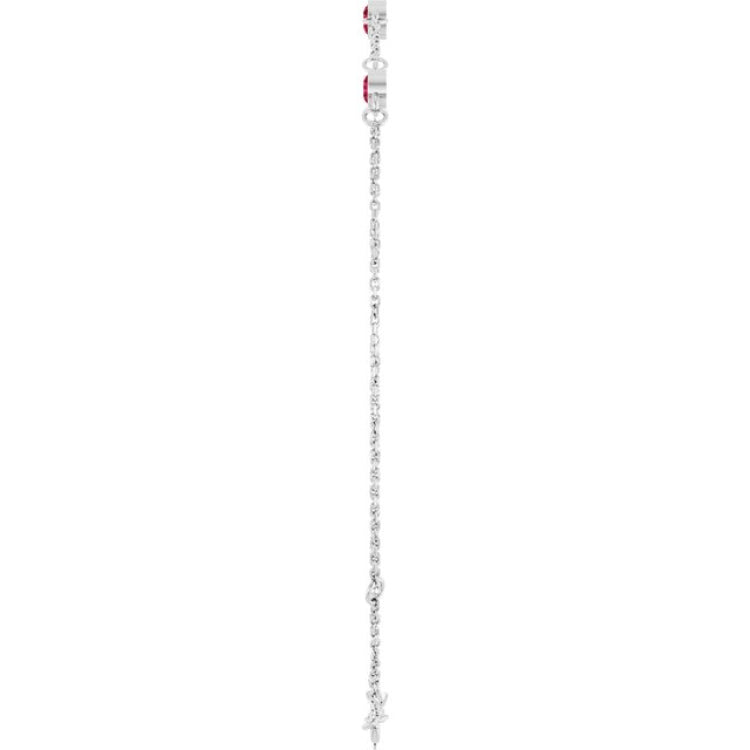 14K White Gold Natural Ruby Bezel-Set Three-Stone 6 1/2-7 1/2" Bracelet