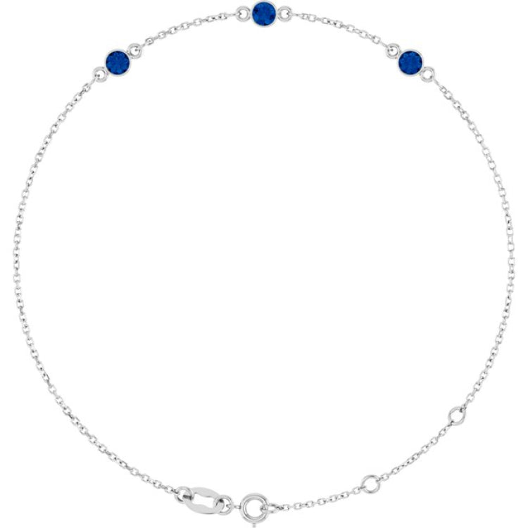 14K White Gold Natural Blue Sapphire Bezel-Set Three-Stone 6 1/2-7 1/2" Bracelet