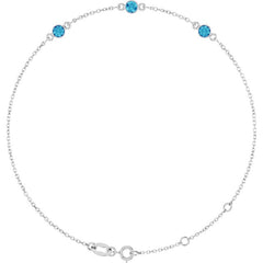 14K White Gold Natural Blue Zircon Bezel-Set Three-Stone 6 1/2-7 1/2" Bracelet