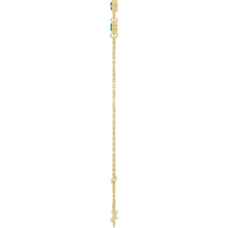 14K Yellow Gold Lab-Grown Emerald Bezel-Set Three-Stone 6 1/2-7 1/2" Bracelet