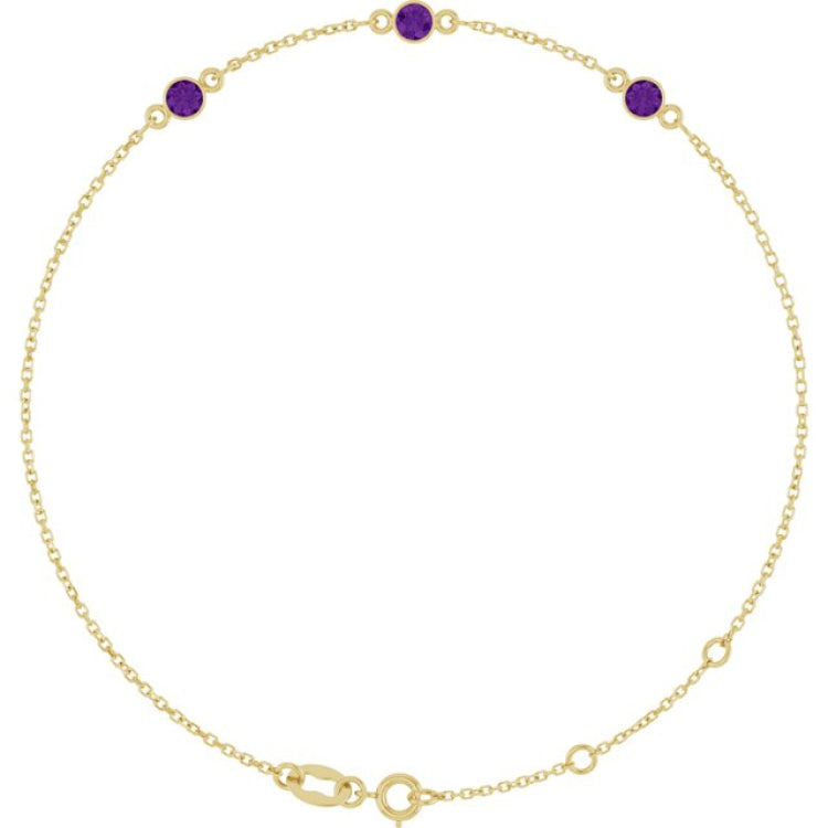 14K Yellow Gold Natural Amethyst Bezel-Set Three-Stone 6 1/2-7 1/2" Bracelet