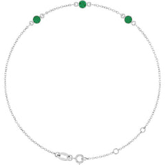 14K White Gold Lab-Grown Emerald Bezel-Set Three-Stone 6 1/2-7 1/2" Bracelet