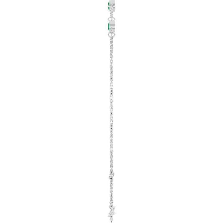 14K White Gold Lab-Grown Emerald Bezel-Set Three-Stone 6 1/2-7 1/2" Bracelet
