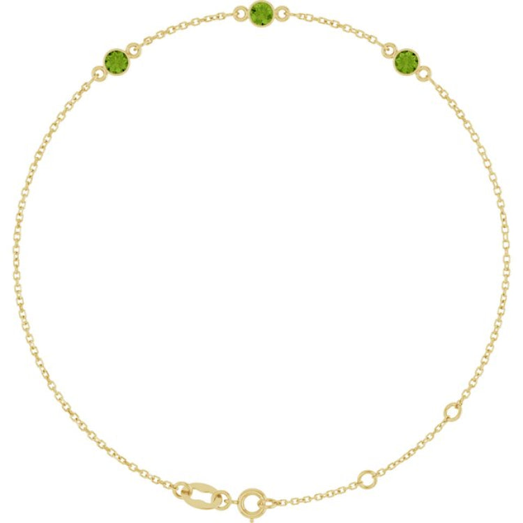 14K Yellow Gold Natural Peridot Bezel-Set Three-Stone 6 1/2-7 1/2" Bracelet