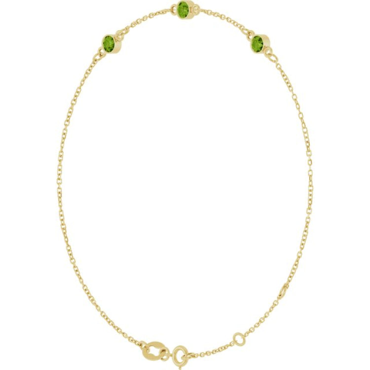 14K Yellow Gold Natural Peridot Bezel-Set Three-Stone 6 1/2-7 1/2" Bracelet