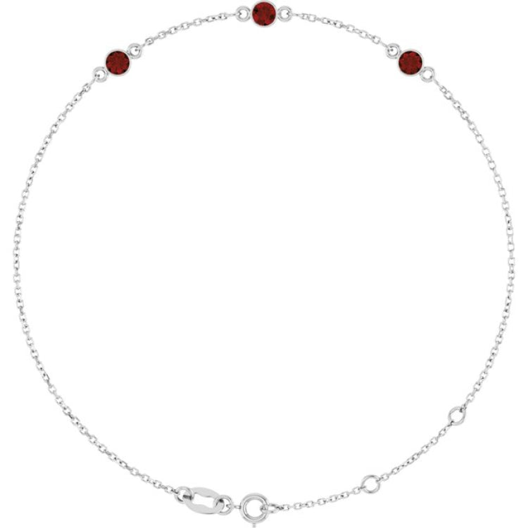 14K White Gold Natural Mozambique Garnet Bezel-Set Three-Stone 6 1/2-7 1/2" Bracelet