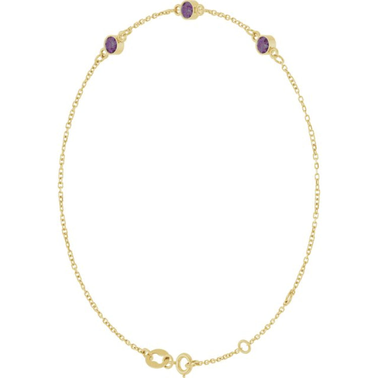 14K Yellow Gold Lab-Grown Alexandrite Bezel-Set Three-Stone 6 1/2-7 1/2" Bracelet
