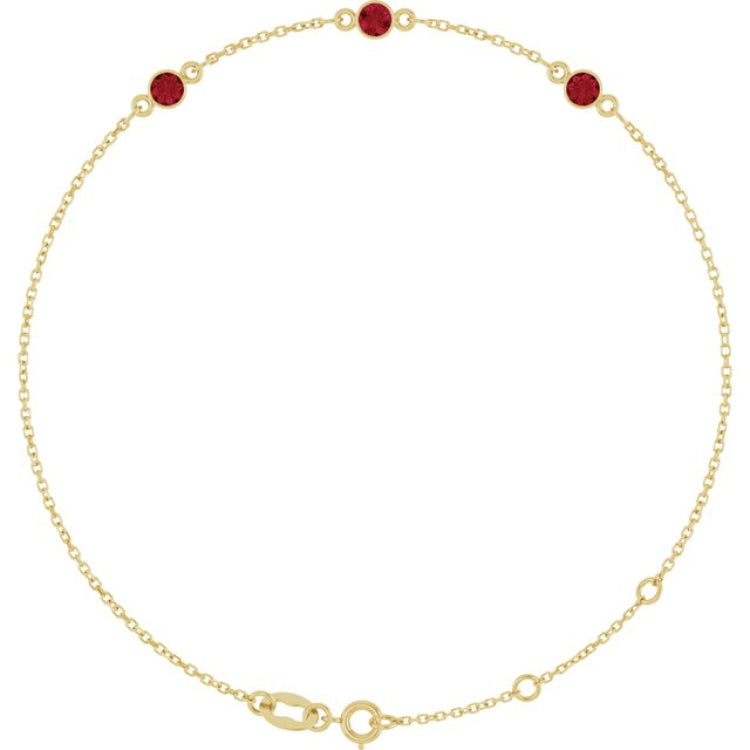 14K Yellow Gold Natural Ruby Bezel-Set Three-Stone 6 1/2-7 1/2" Bracelet