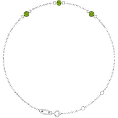 14K White Gold Natural Peridot Bezel-Set Three-Stone 6 1/2-7 1/2" Bracelet
