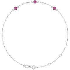 14K White Gold Natural Pink Tourmaline Bezel-Set Three-Stone 6 1/2-7 1/2" Bracelet