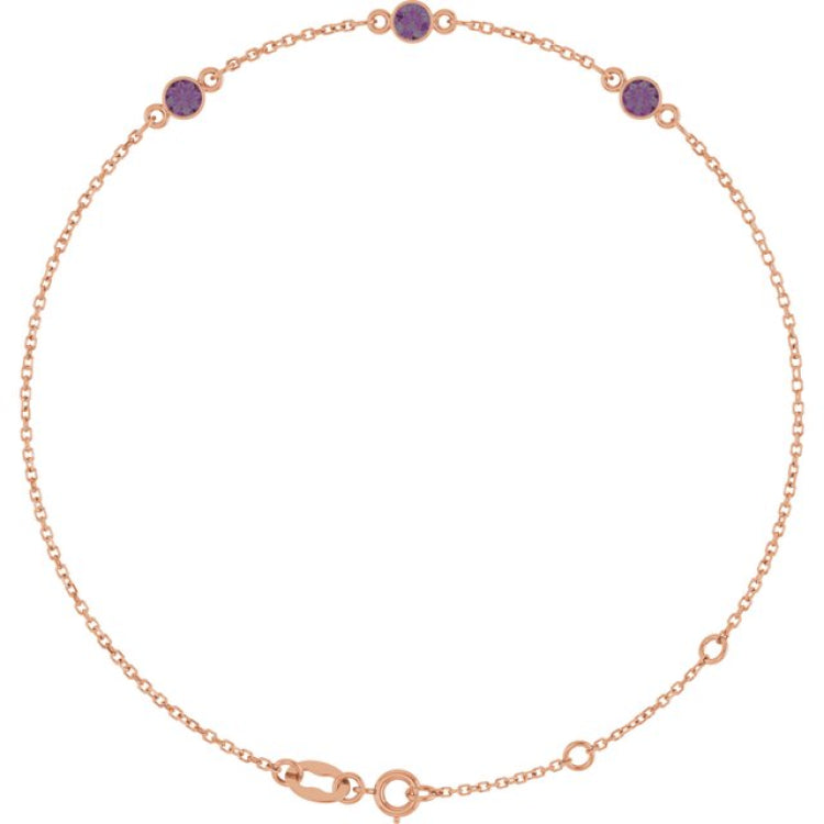 14K Rose Gold Lab-Grown Alexandrite Bezel-Set Three-Stone 6 1/2-7 1/2" Bracelet