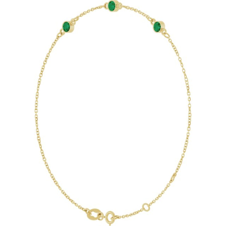 14K Yellow Gold Natural Emerald Bezel-Set Three-Stone 6 1/2-7 1/2" Bracelet