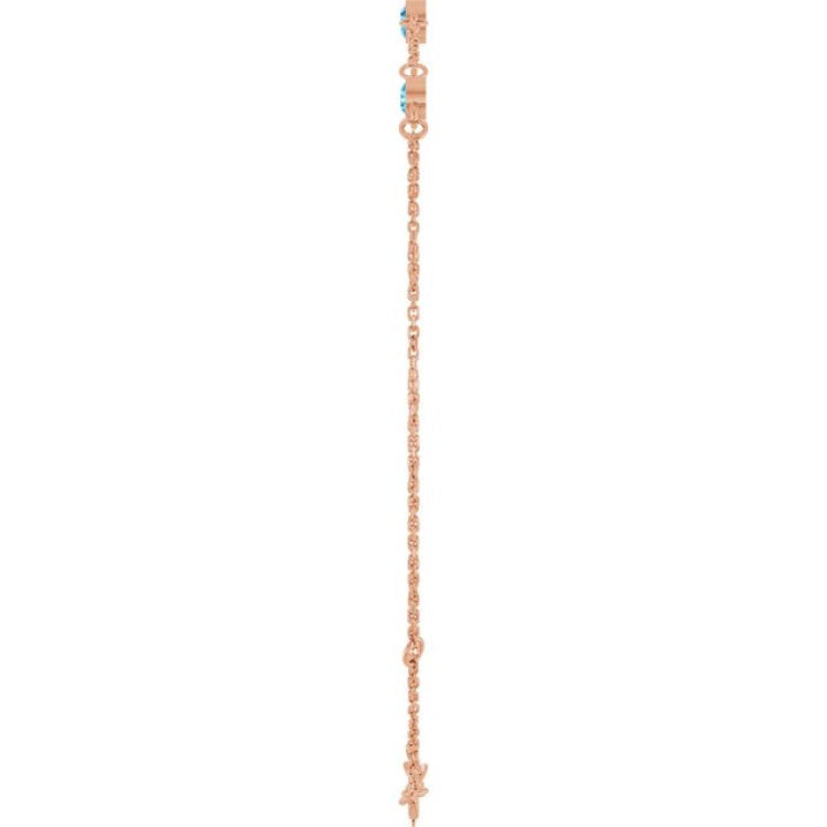14K Rose Gold Natural Blue Zircon Bezel-Set Three-Stone 6 1/2-7 1/2" Bracelet