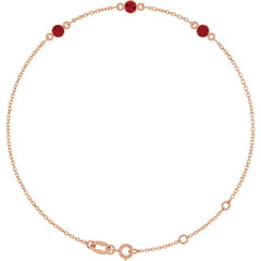 14K Rose Gold Lab-Grown Ruby Bezel-Set Three-Stone 6 1/2-7 1/2" Bracelet