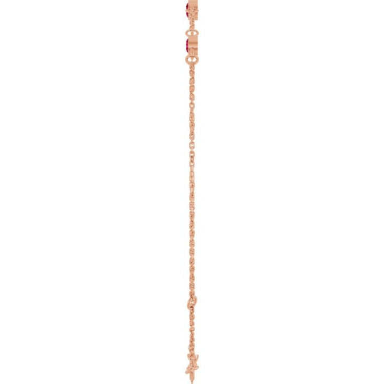 14K Rose Gold Natural Ruby Bezel-Set Three-Stone 6 1/2-7 1/2" Bracelet
