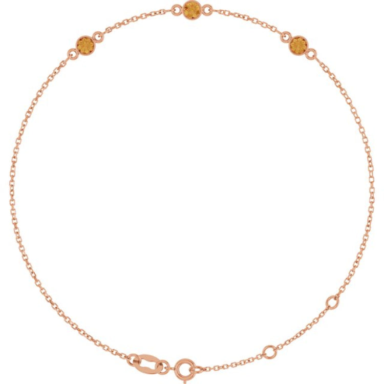 14K Rose Gold Natural Citrine Bezel-Set Three-Stone 6 1/2-7 1/2" Bracelet