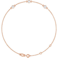 14K Rose Gold Natural White Sapphire Bezel-Set Three-Stone 6 1/2-7 1/2" Bracelet