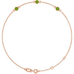 14K Rose Gold Natural Peridot Bezel-Set Three-Stone 6 1/2-7 1/2" Bracelet
