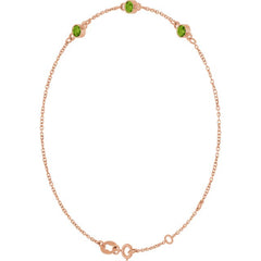 14K Rose Gold Natural Peridot Bezel-Set Three-Stone 6 1/2-7 1/2" Bracelet