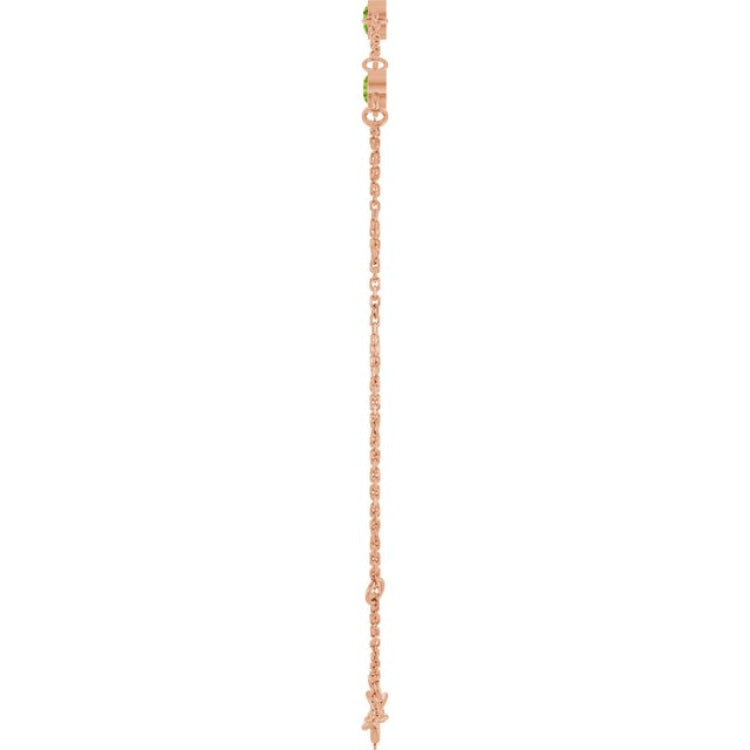 14K Rose Gold Natural Peridot Bezel-Set Three-Stone 6 1/2-7 1/2" Bracelet