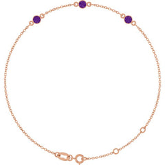 14K Rose Gold Natural Amethyst Bezel-Set Three-Stone 6 1/2-7 1/2" Bracelet